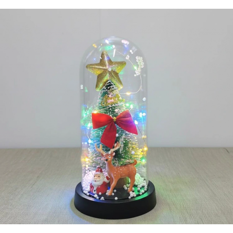 Yılbaşı Temalı Işıklı  Dekoratif Cam Fanus Alk5080