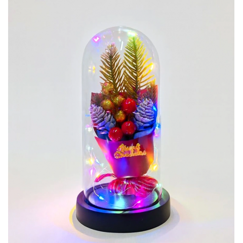 Yılbaşı Temalı Işıklı  Dekoratif Cam Fanus Alk5081