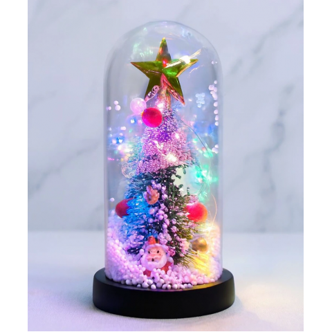 Yılbaşı Temalı Işıklı  Dekoratif Cam Fanus Alk5082