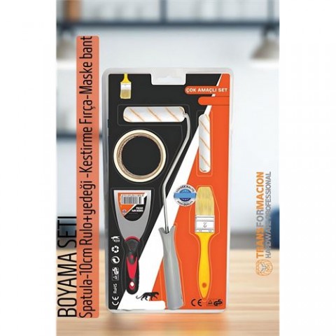 Boyama Seti - Spatula-10cm Rulo +yedeği -Kestirme Fırça-Maskeleme bant Boyama Seti - Spatula-10cm Rulo +yedeği -Kestirme Fırça-Maskeleme bant
