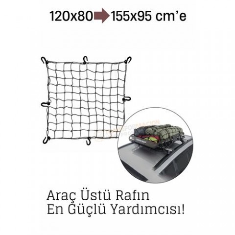Elastik Bagaj Filesi 120x80 cm – 155x95 cm’e Kadar Genişler | Araç Üstü, Kamp ve Seyahat İçin