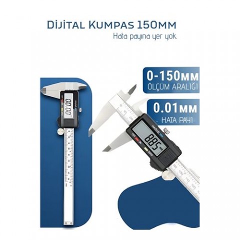 Profesyonel Dijital Kumpas 150mm - Karbon Fiber Gövde, Hassas LCD Ekran, İnç/Metrik Ölçüm Cihazı Profesyonel Dijital Kumpas 150mm - Karbon Fiber Gövde, Hassas LCD Ekran, İnç/Metrik Ölçüm Cihazı