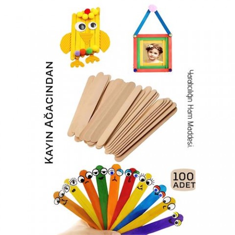 Steril Ahşap Boyanabilir Oyun Çubukları 100 Adet  Pürüzsüz Dokulu  Dayanıklı 14 cm