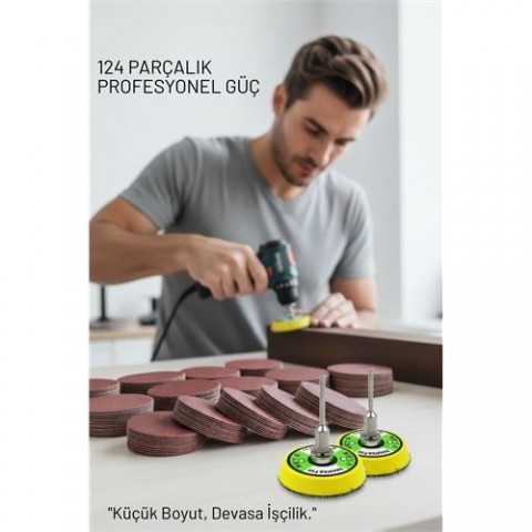 Pimli 50mm Cırt Zımpara Taban Seti 124 Parça Matkap ve Gravür Uyumlu Profesyonel Hobi Seti