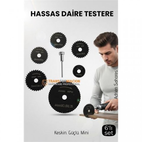 6'lı Karbür Çelik Mini Daire Testere Seti - HSS Döner Kesici Bıçak ve Mandren Takımı