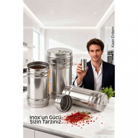 Inox 3’lü Baharatlık Seti - Ayarlanabilir Başlıklı Gurme Serisi 304 Paslanmaz Çelik