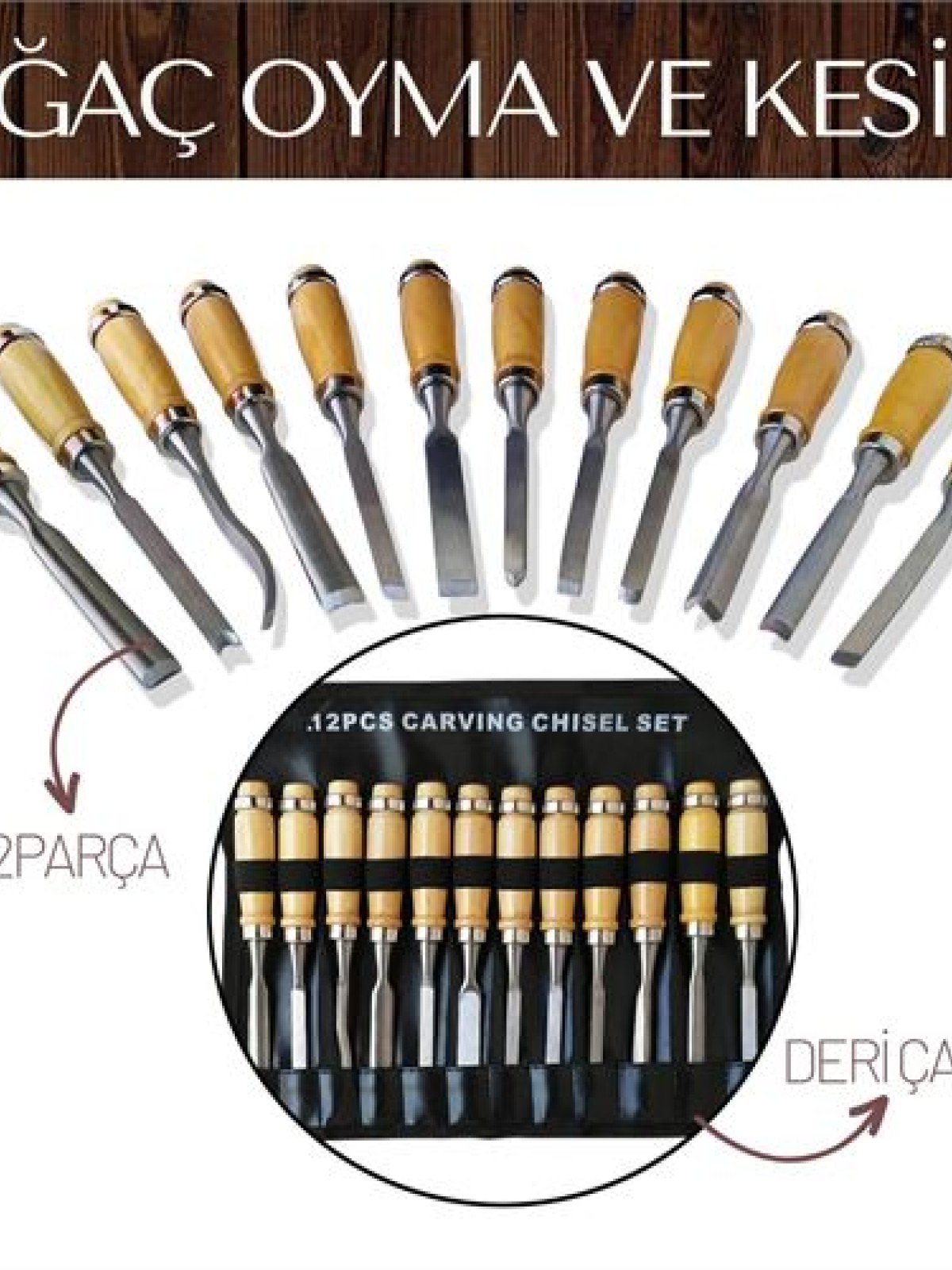 Elena 12 Parça Çantalı Ağaç Oyma ve Kesici Set