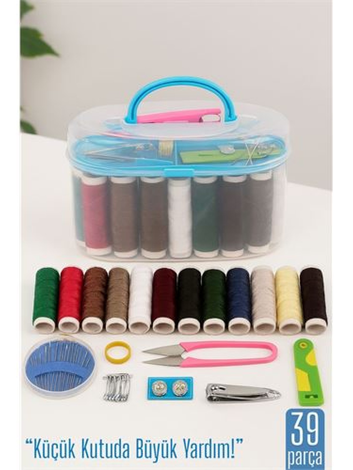 Özel Kutulu 39 Parça Dikiş Seti – Renkli İplikler, Makas, İğne, Mezura ve Aksesuarlar 711837