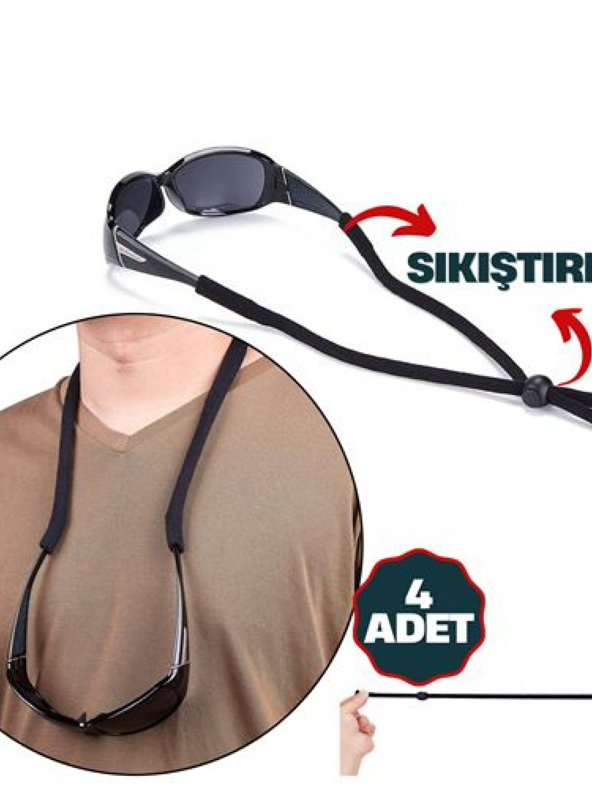 Savino 4 Adet Ayarlanabilir Sıkıştırmalı Gözlük İpi
