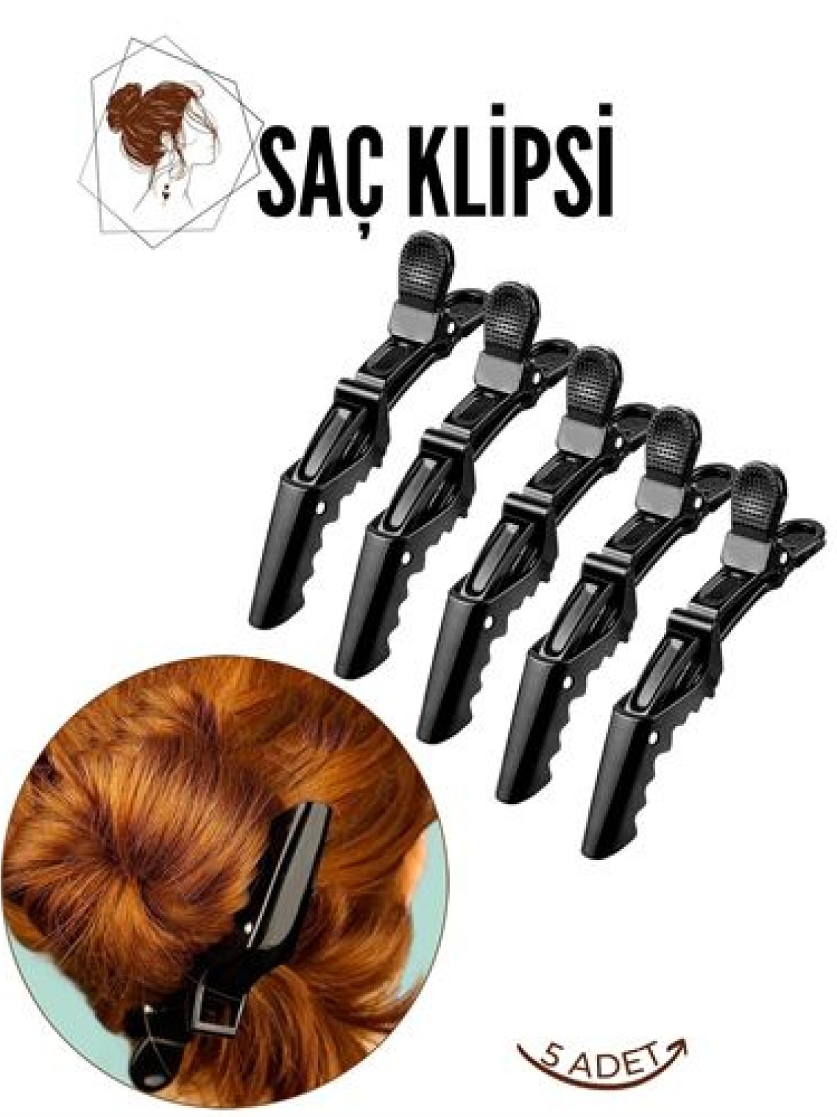 Saç Pensi Saç Klipsi 5 Adet Crocodile Design