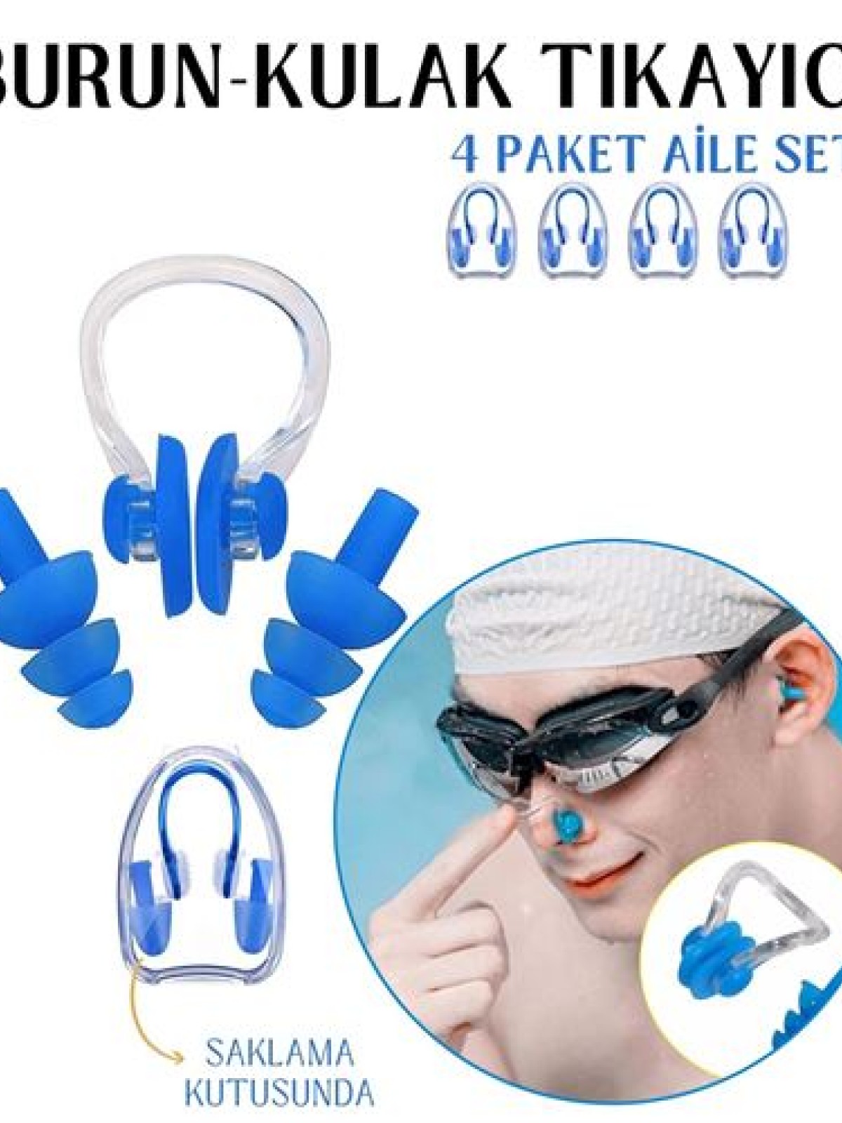 Kulak ve Burun Tıkayıcı Havuz 4 lü Aile Seti