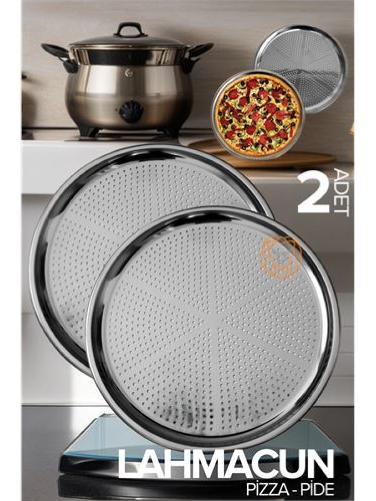 Lahmacun Pizza Pide Pişirme Tepsisi 2 li SET
