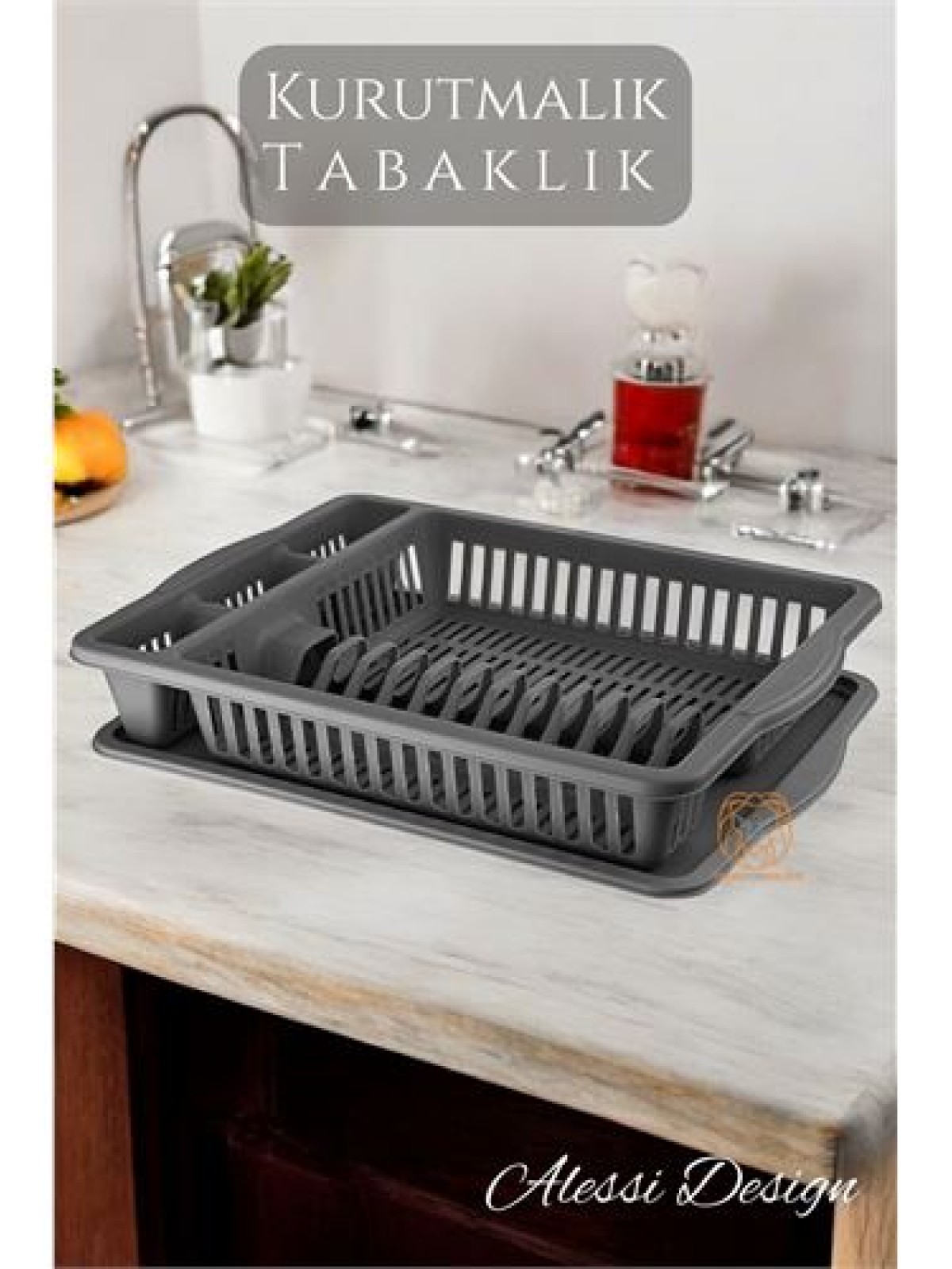 Bulaşık Durulama Sepeti Tabaklık Bulaşık Kurutmalık GRİ Alessi