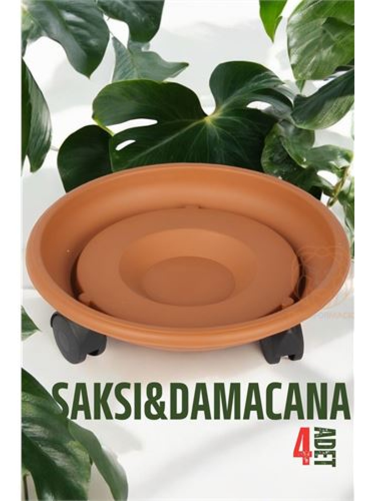 Tekerlekli Saksı Altığı 4 ADET 37 CM KAHVE