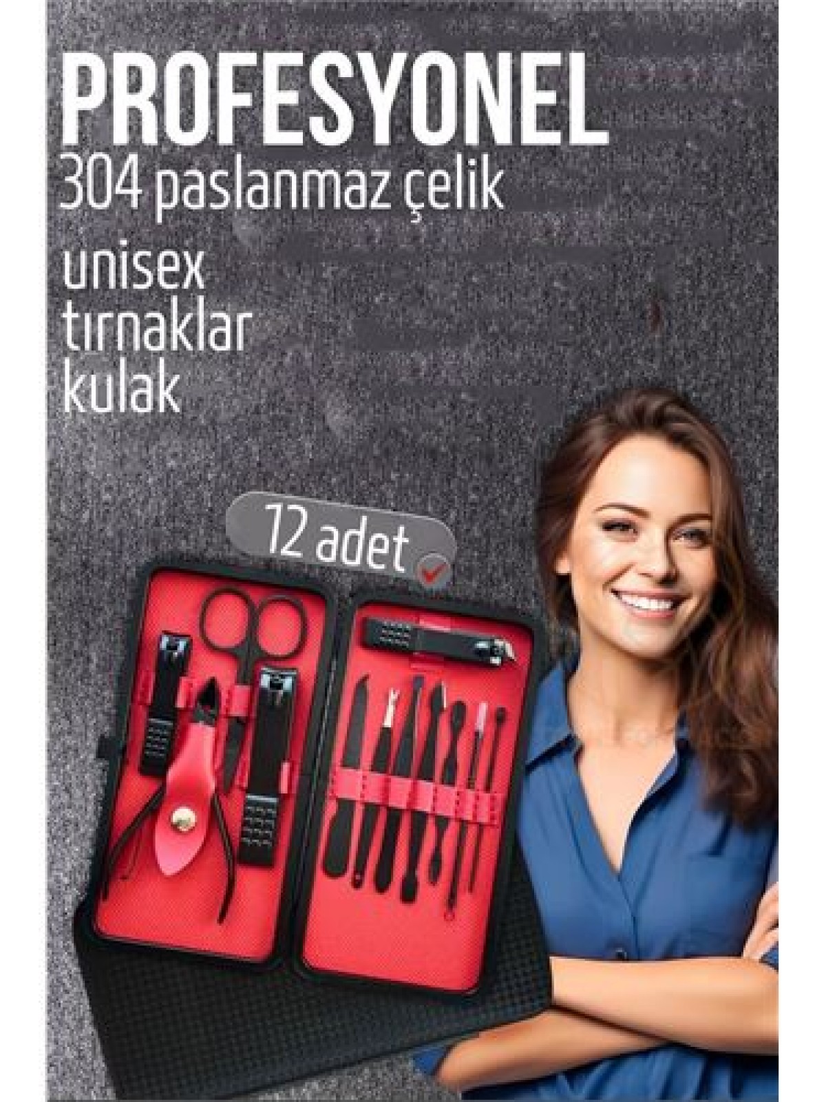 Manikür Seti Pedikür Kulak Yüz Bakım Kiti Profesyonel 304 Çelik Siyah