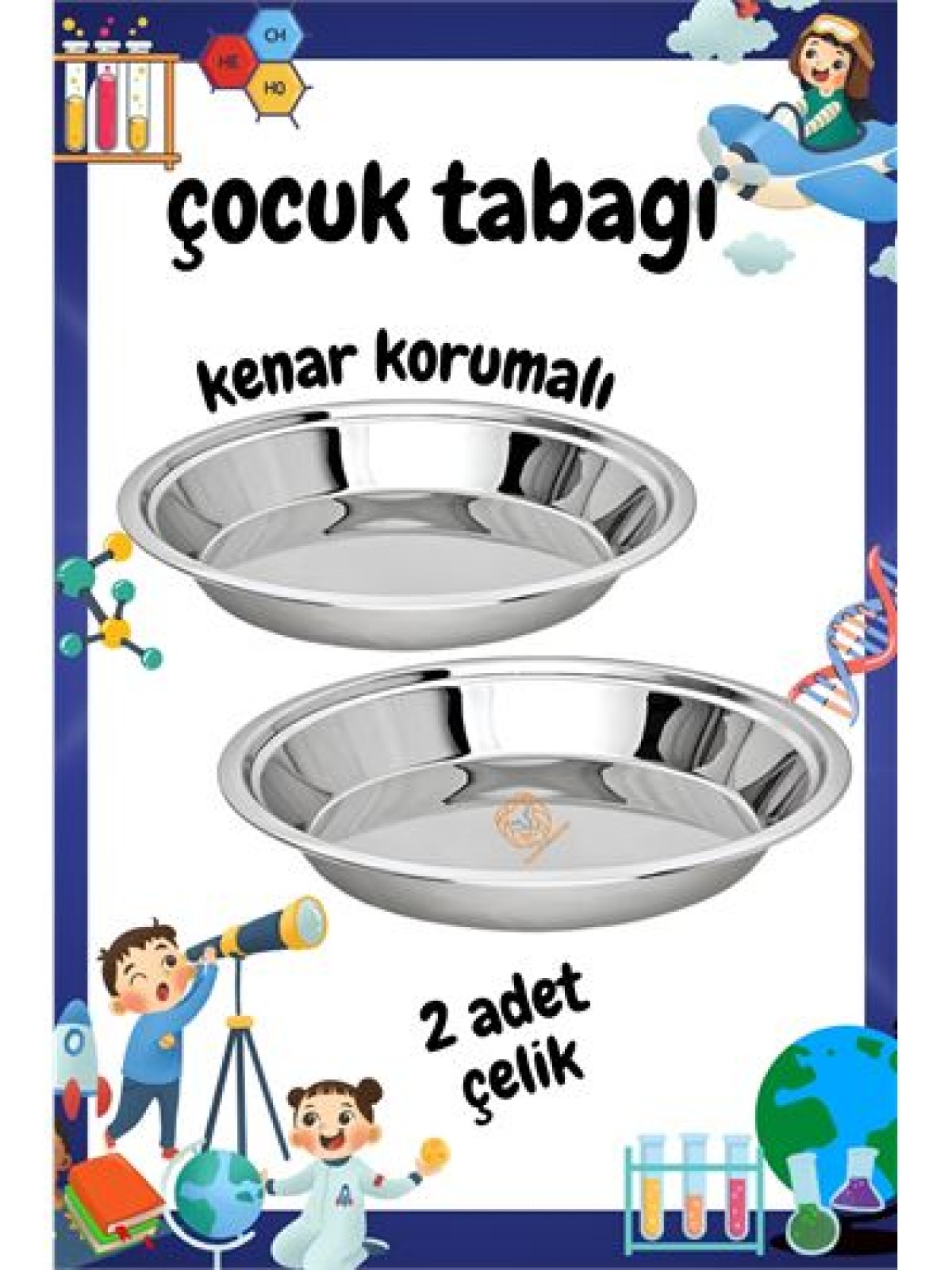 Çocuk Tabağı Güvenli Kenarlı Çelik 2 Adet 21 cm
