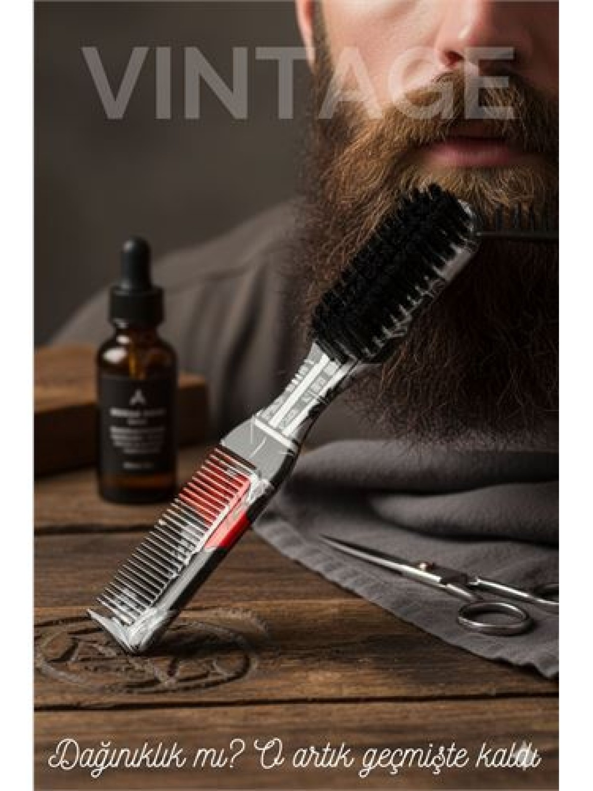 Vintage Sakal Bıyık Tarama Fırçası Çift Taraflı Sakal Tarak ve Fırça – Şekillendirici, Anti-Statik