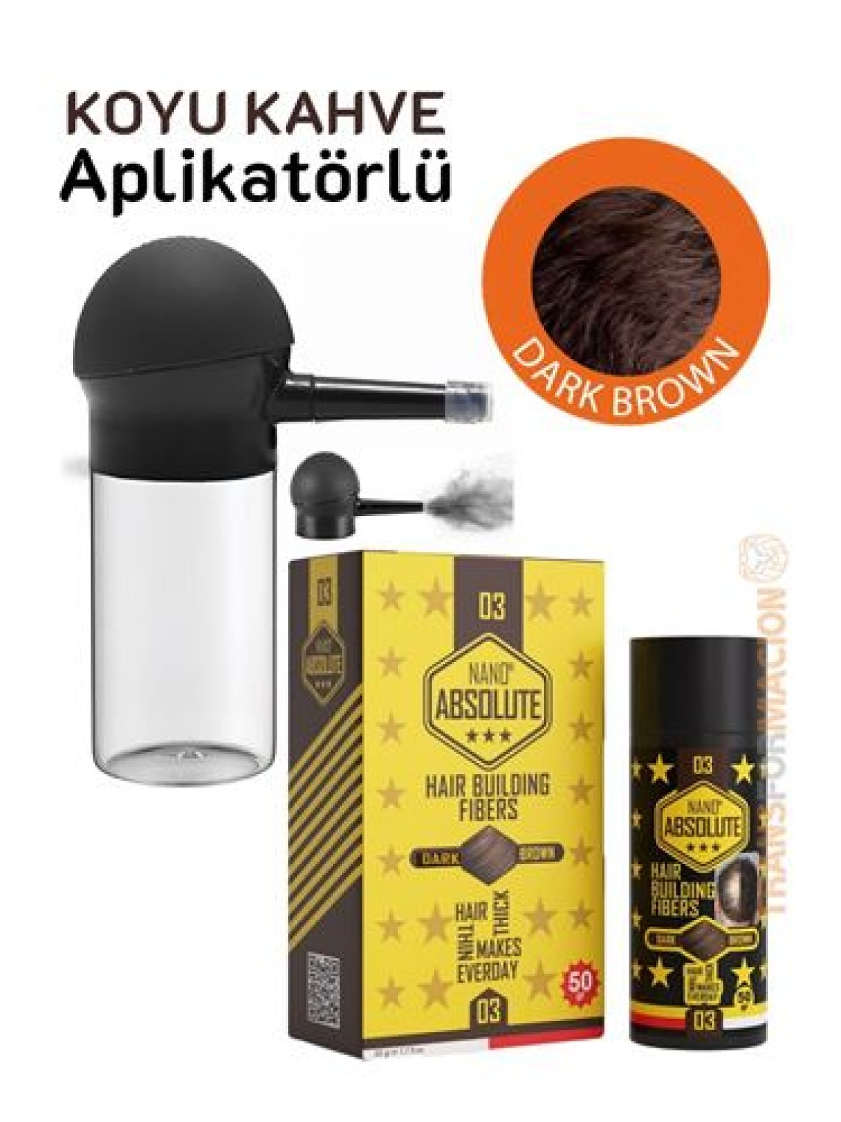 Aplikatörlü Saç Dolgunlaştırıcı Fiber Topik Toz KOYU TON KAHVERENGİ