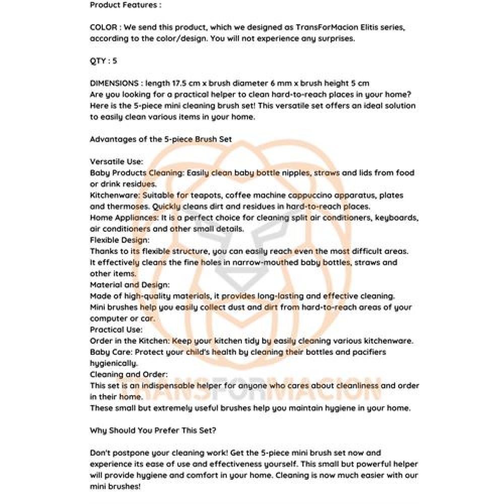 Mikro Fırça Klima Biberon Pipet Fırçası 5 Adet