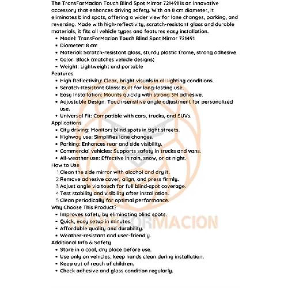 Araç Kör Nokta Aynası Dokunmatik