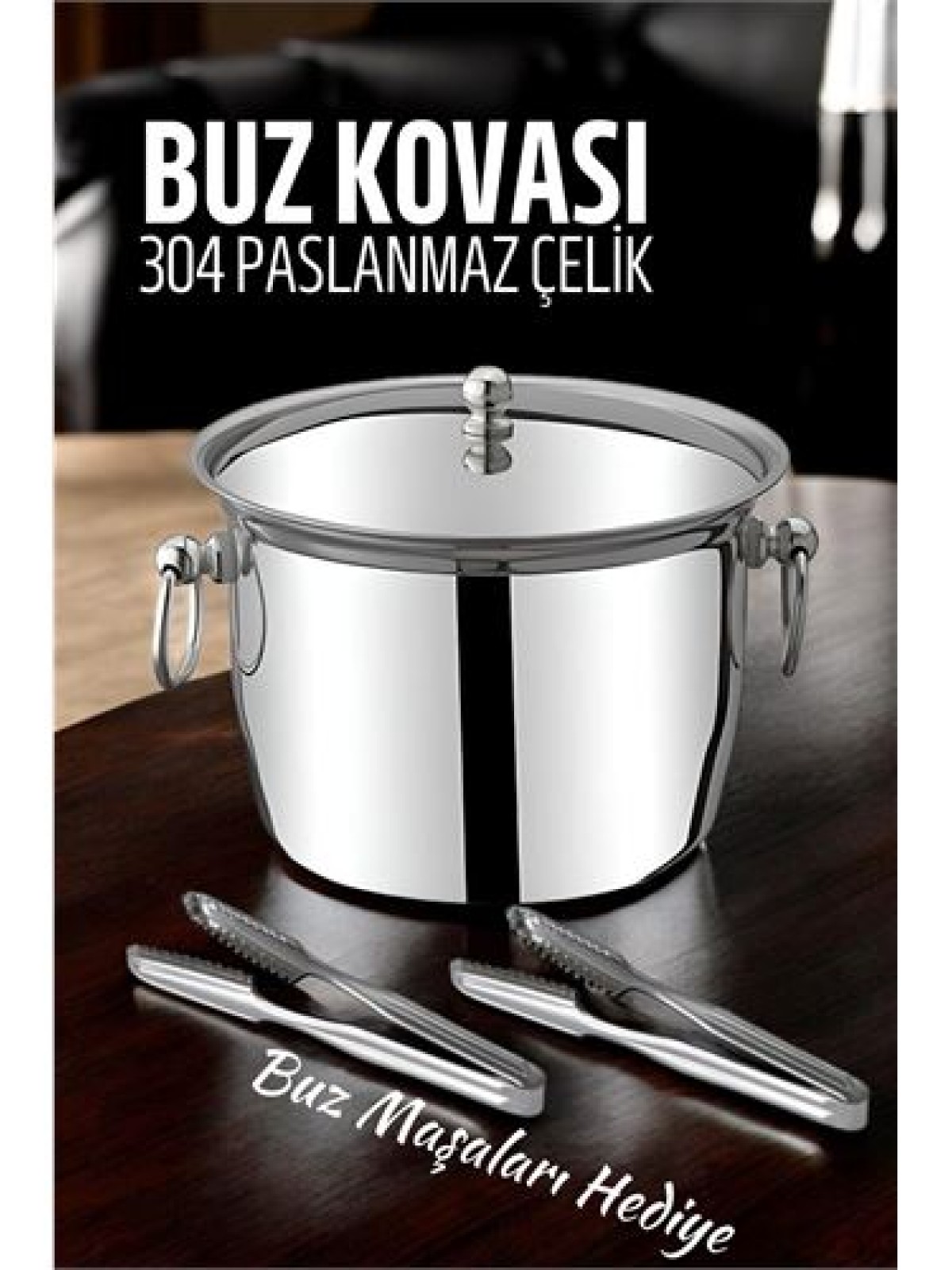 Buz Kovası 304 Paslanmaz Çelik ve Buz Maşası Seti Buz Termosu