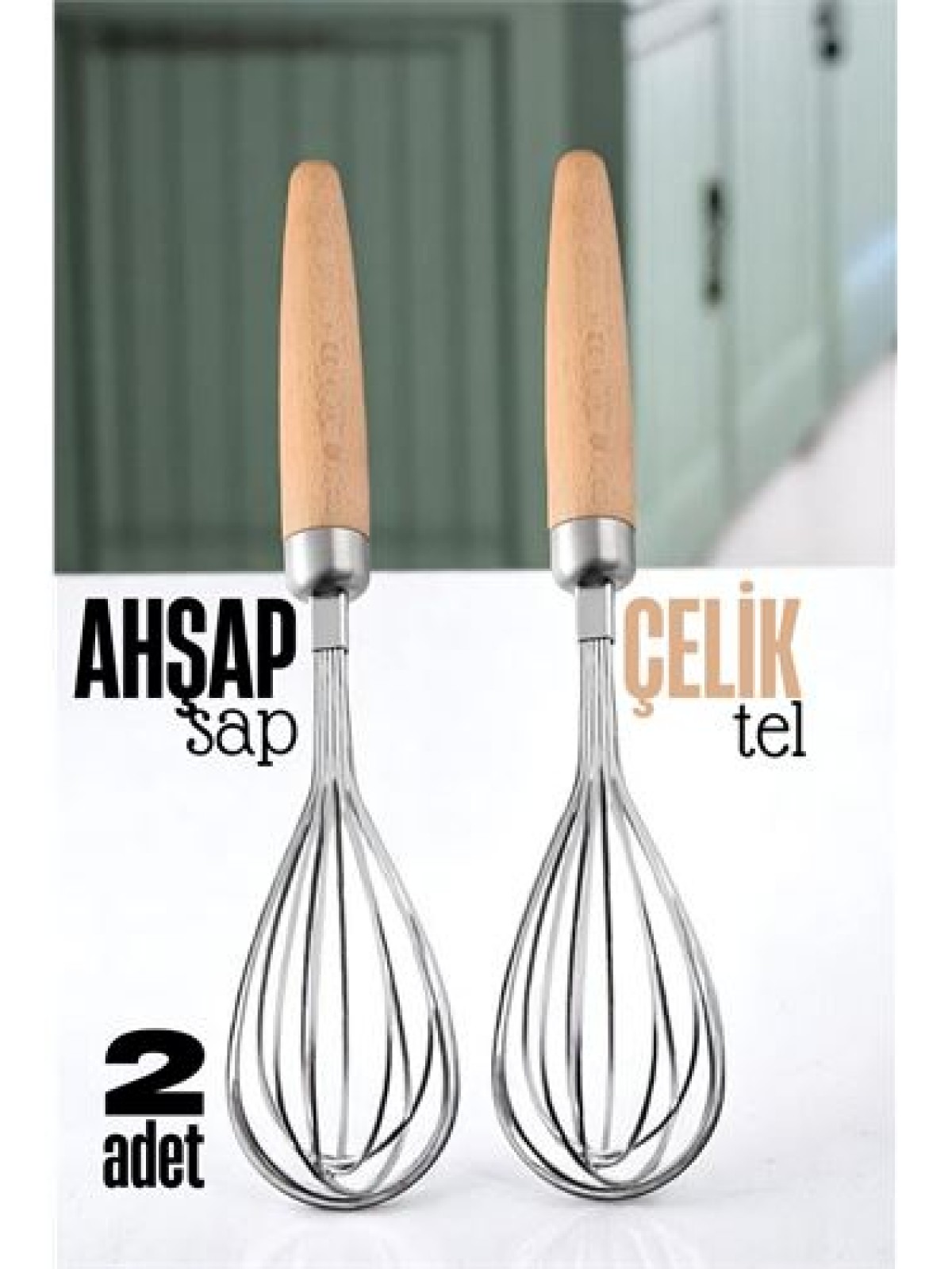 Ahşap Saplı Çelik Çırpıcı - Yumurta ve Sos Çırpıcı, Mutfak Çırpıcısı, Çırpma Teli