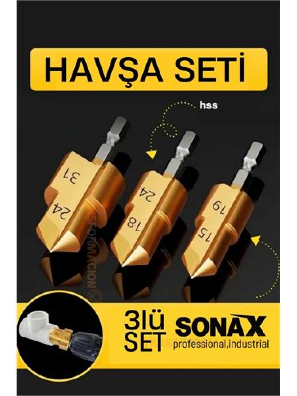 Plastik Boru Kalemtraş Kademeli Boru Açma Pvc Pprc Boru Tamir Delme Genişletme Onarımı İçin 3lü Havşa Seti