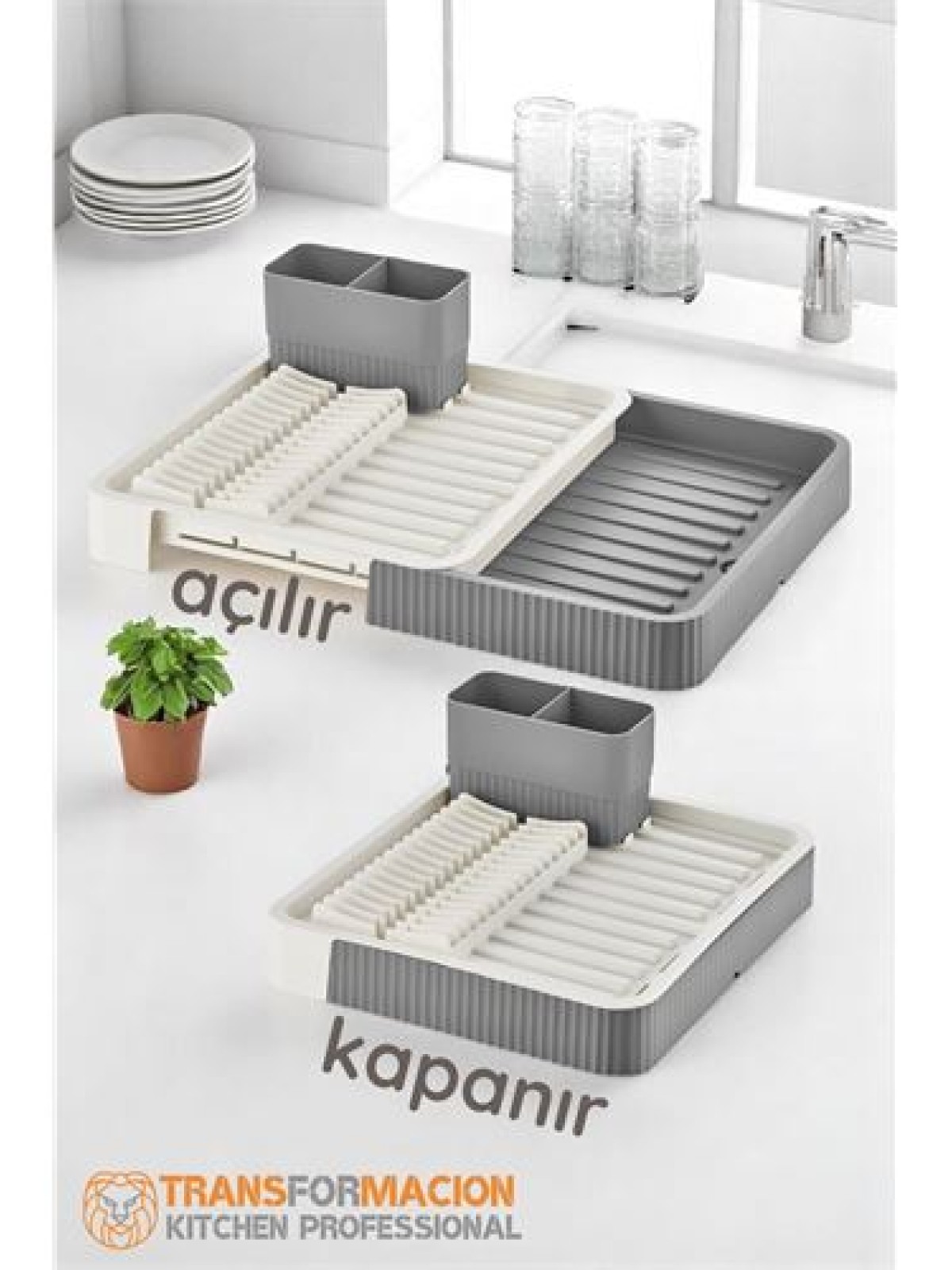 Açılır-Kapanır Bulaşıklık - Bulaşık Durulama Sepeti Tabaklık Bulaşık Kurutmalık GRİ