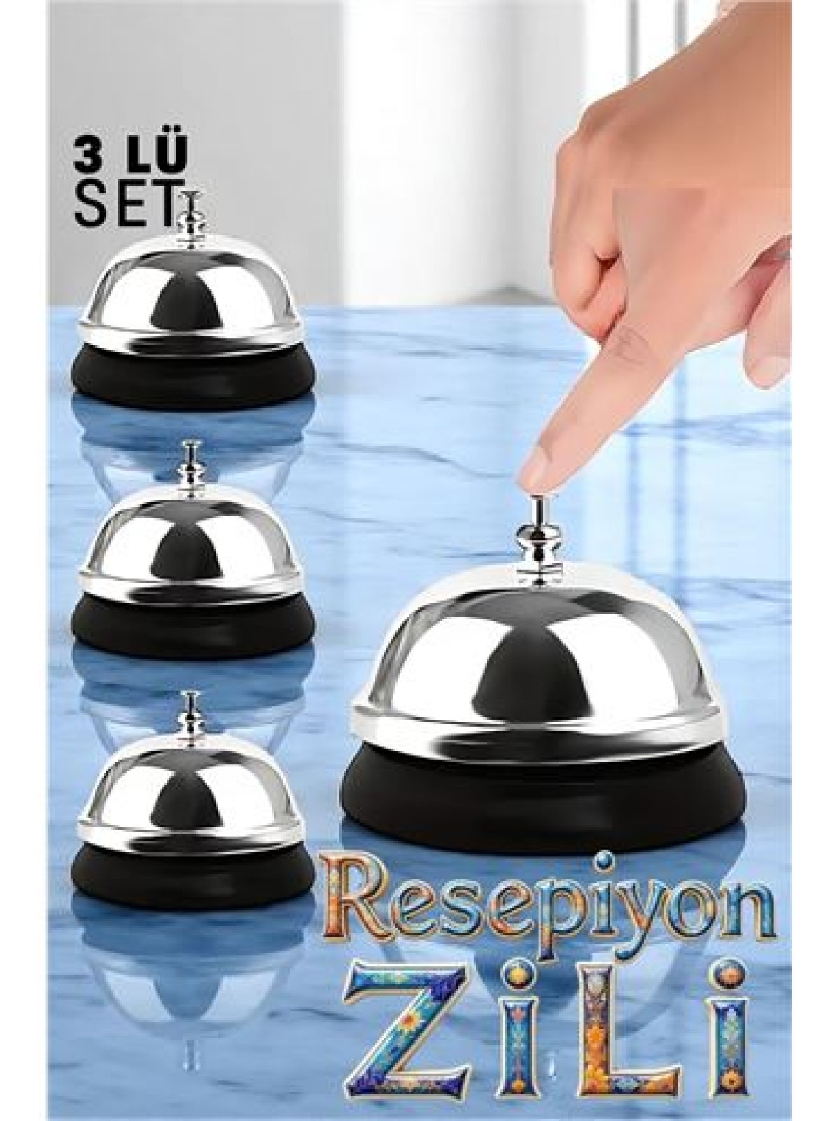 Resepsiyon Zili  - Resepsiyon ve Restoran İçin Zil - Resepsiyon Çağrı Zili 3 lü set