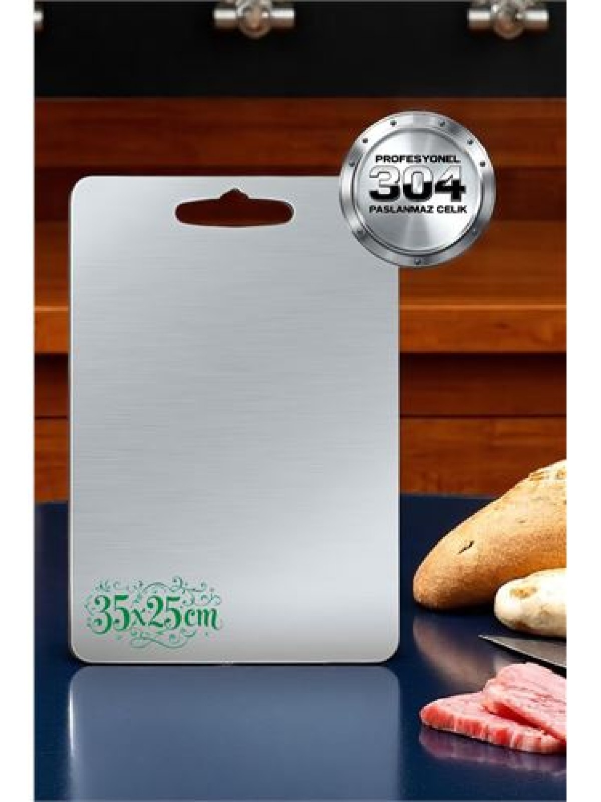 Kesim Tahtası - Profesyonel 304 Paslanmaz Çelik Doğrama Tahtası 35x25 CM