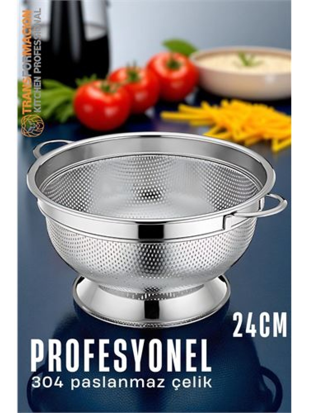 Ayaklı Kevgir - 304 Paslanmaz Çelik Profesyonel Ayaklı Süzgeç 24 Cm