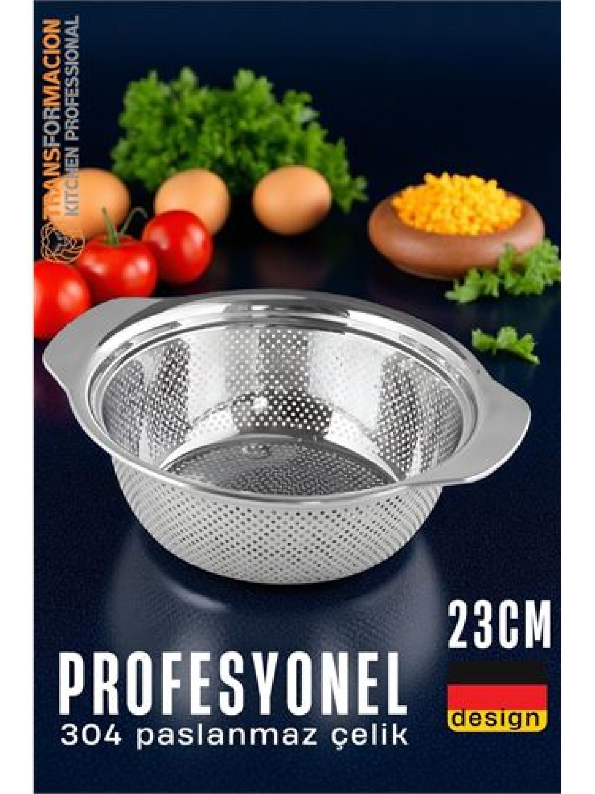 Alman Tip Kevgir - 304 Paslanmaz Çelik Profesyonel Süzgeç 23 Cm