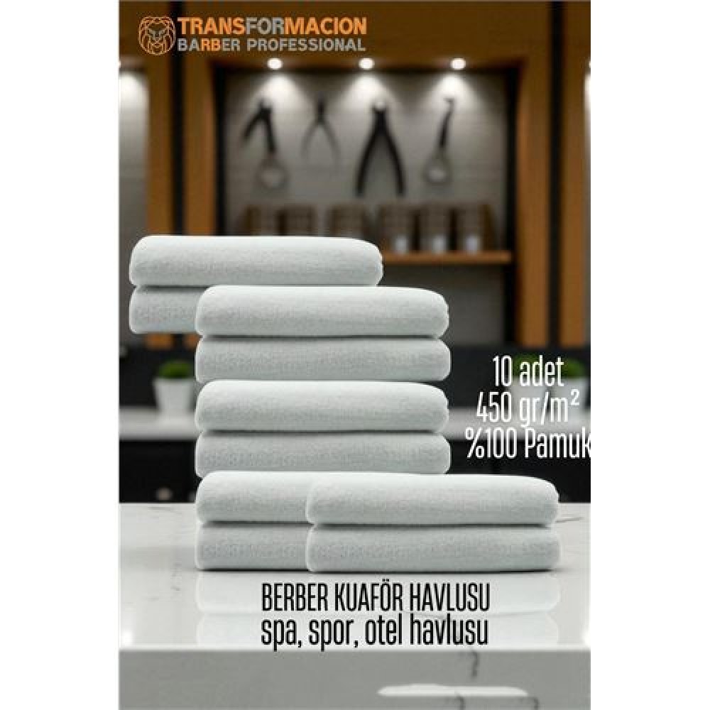 Kuaför Berber Havlusu 10 ADET Pamuk Berber Havlusu 50x90 Beyaz