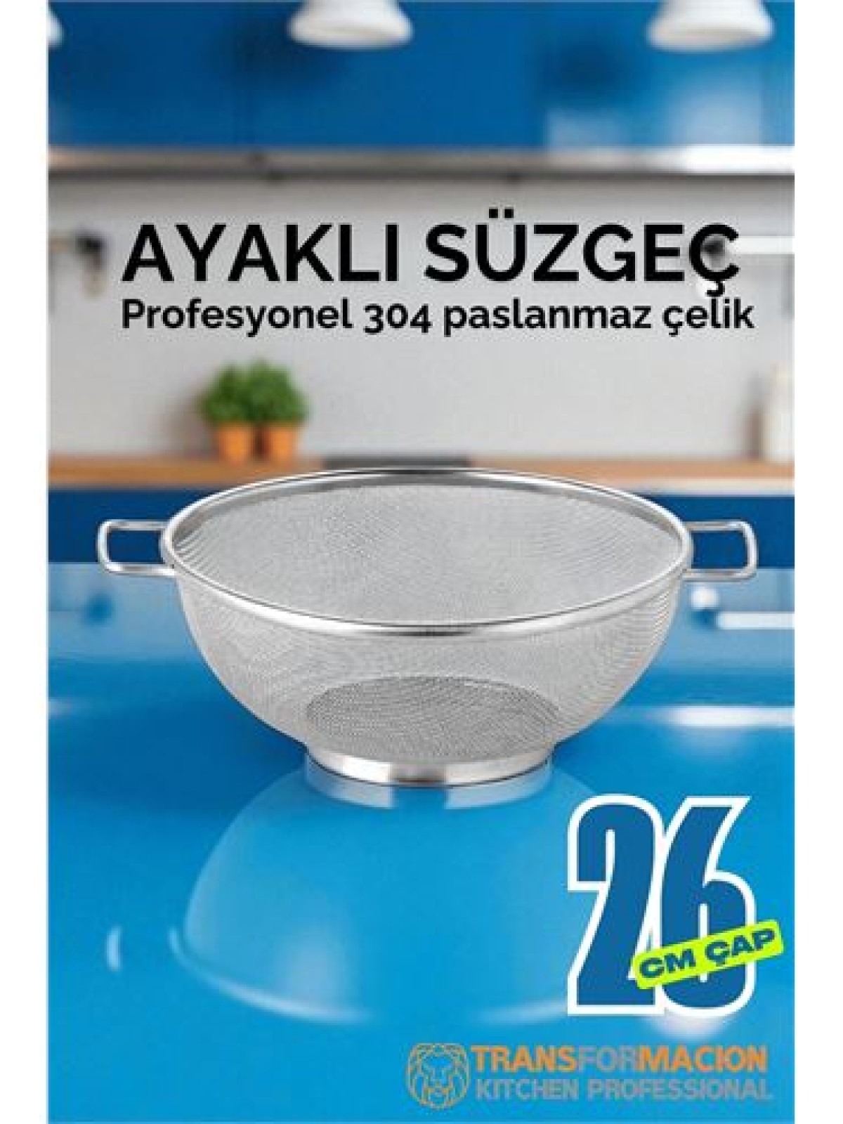 26 cm Süzgeç - Makarna Süzgeci Pirinç Meyve Süzgeci 304 Paslanmaz Çelik