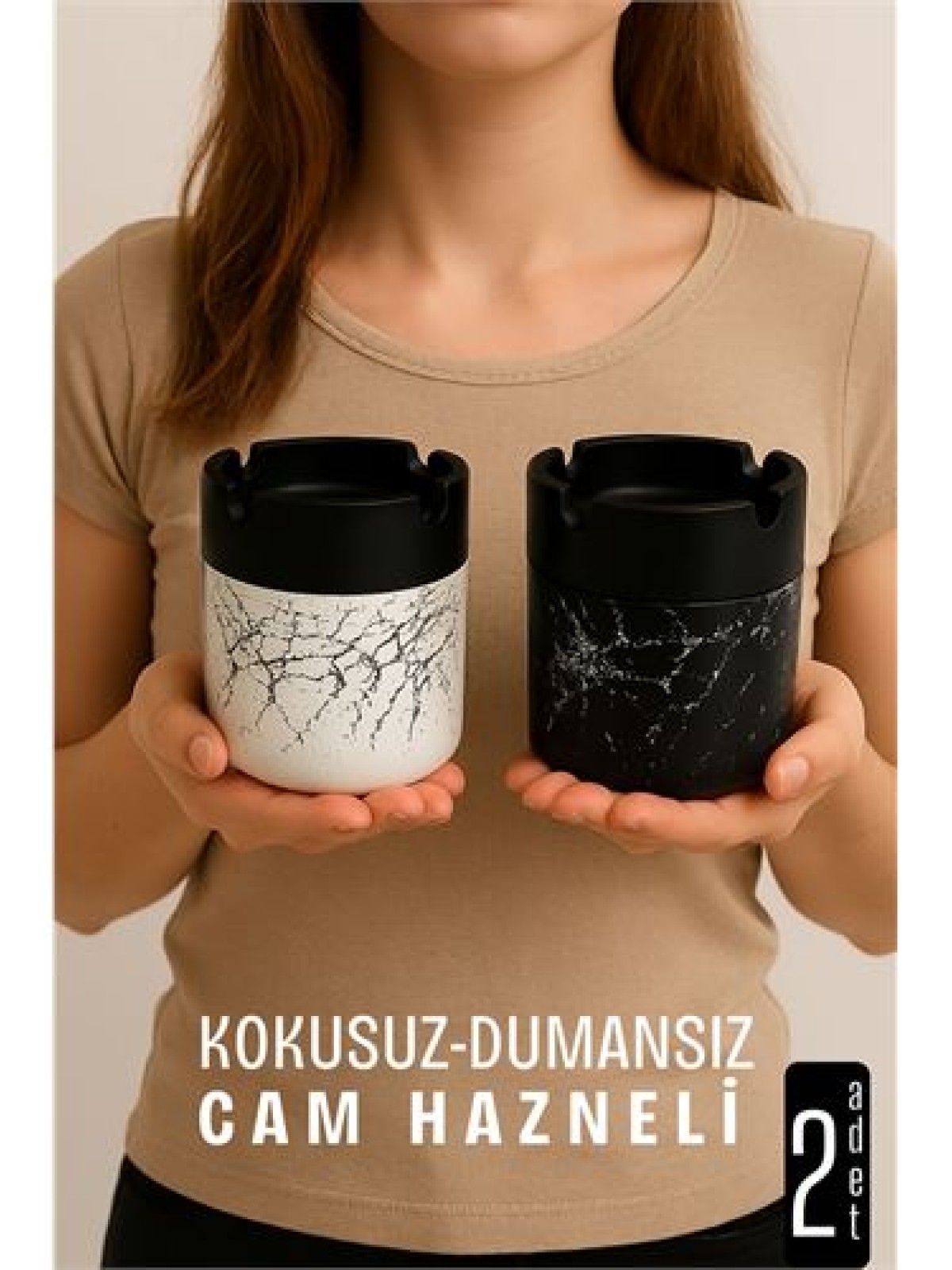 Cam Küllük - Mermer Desenli 2 li Küllük Seti  Kafe Küllüğü Restoran Küllüğü Masaüstü Küllük