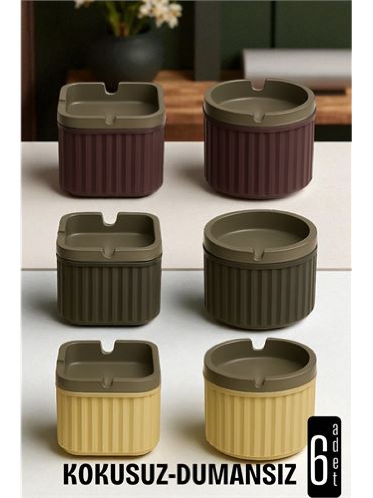 Kokusuz Dumansız Küllük - 6 li Küllük Seti Kafe Küllüğü Restoran Küllüğü Masaüstü Küllük