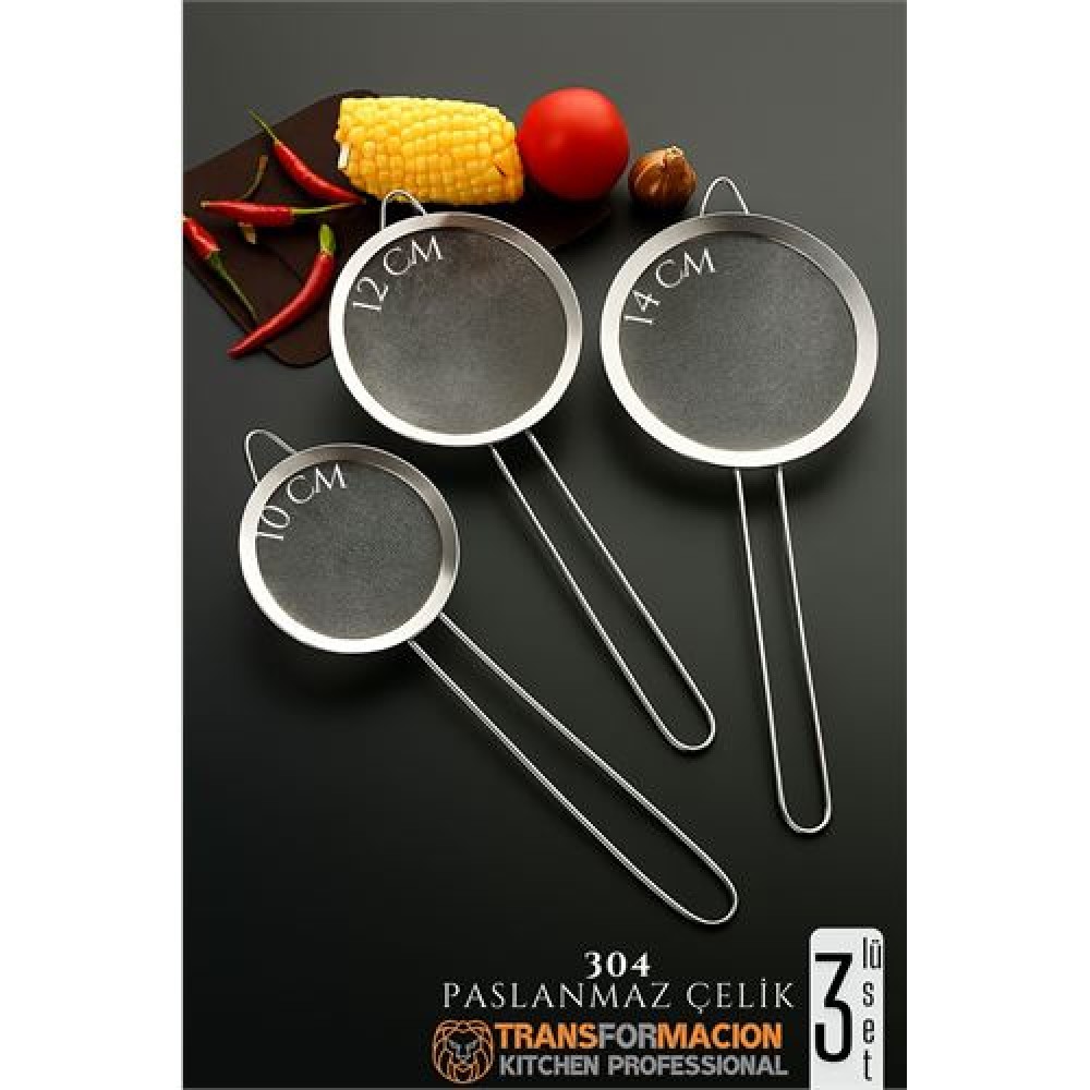 Süzgeç Seti 3 Boy Çok Amaçlı Süzgeç 304 Çelik Profesyoneller İçin