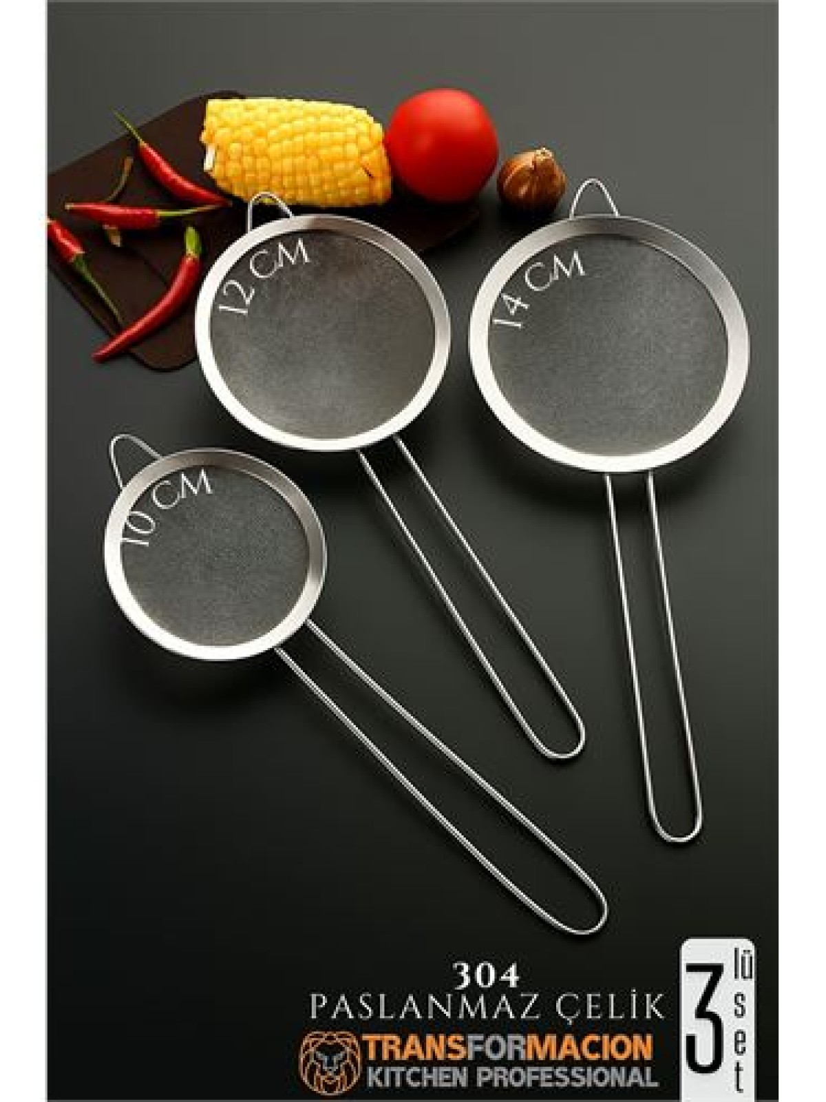 Süzgeç Seti 3 Boy Çok Amaçlı Süzgeç 304 Çelik Profesyoneller İçin