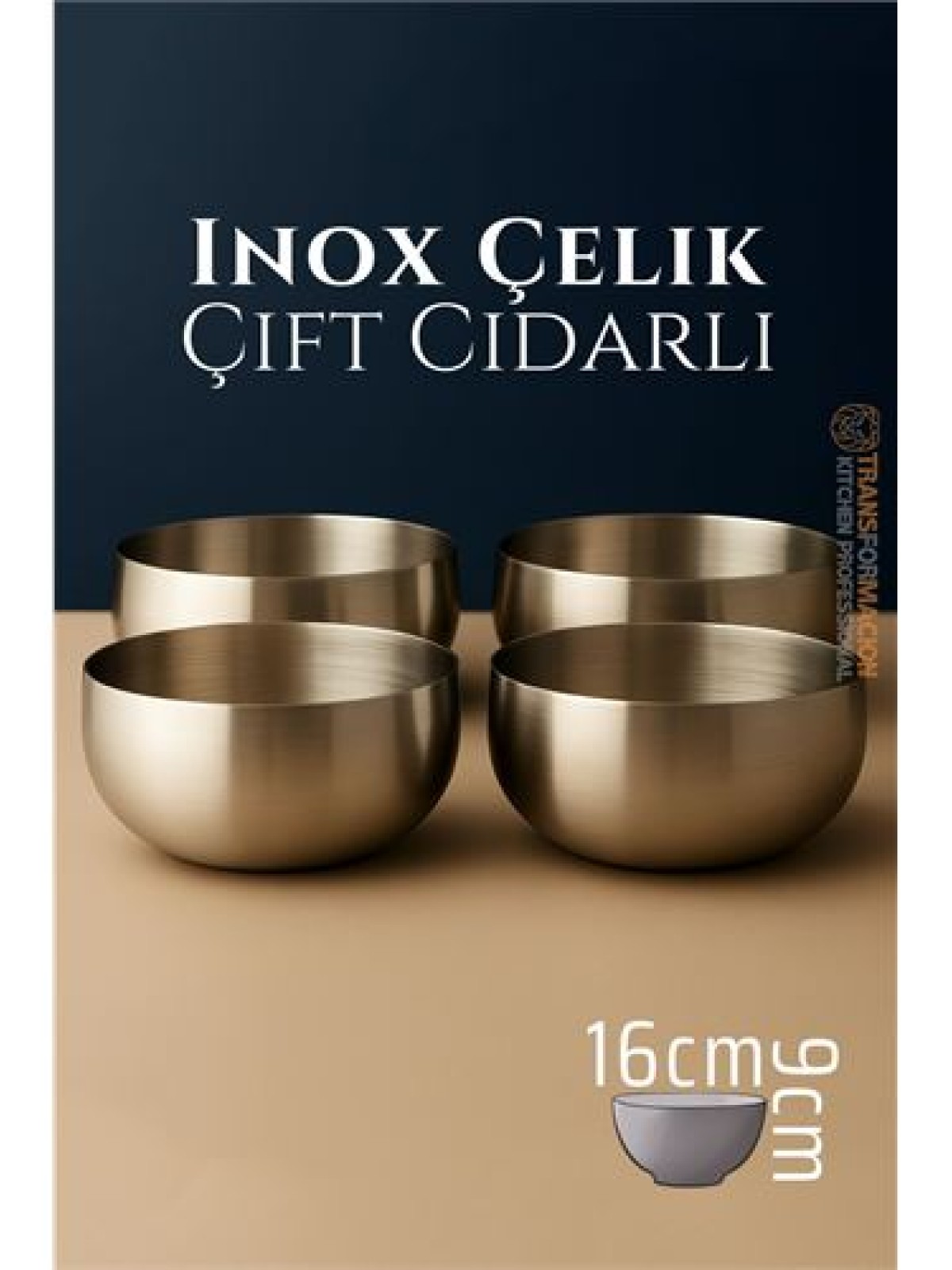Çift Cidarlı Kase - Inox Çelik Kase 16 cm 4 LÜ SET