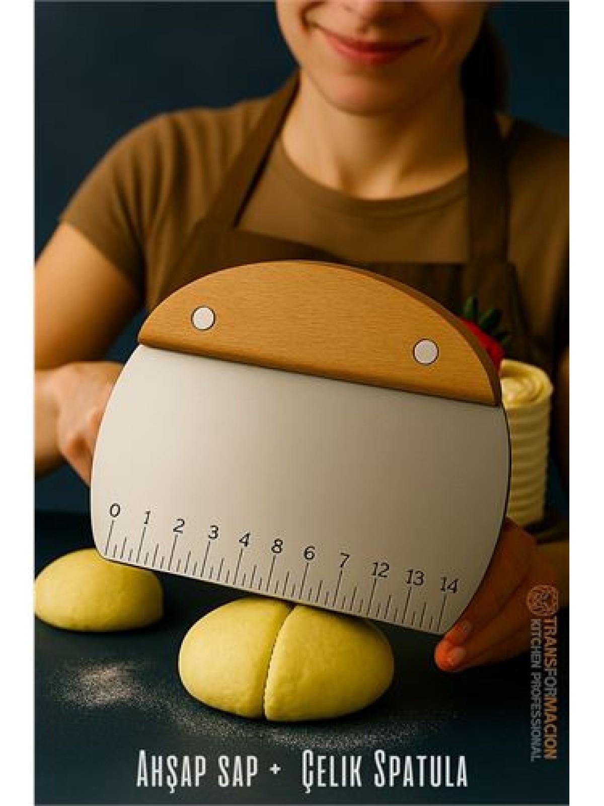 Pasta Spatulası - Profesyonel Hamur Sıyırıcı - Ölçü Cetvelli Pasta Hamur Spatulası