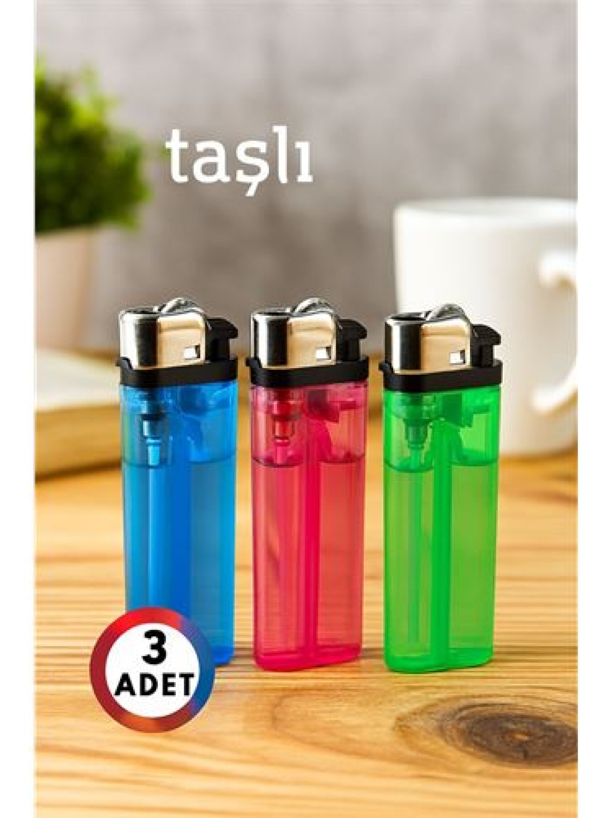 3’lü Taşlı Çakmak Seti – Renkli Gövde | Gazlı, Ekonomik ve Güvenli Kullanım