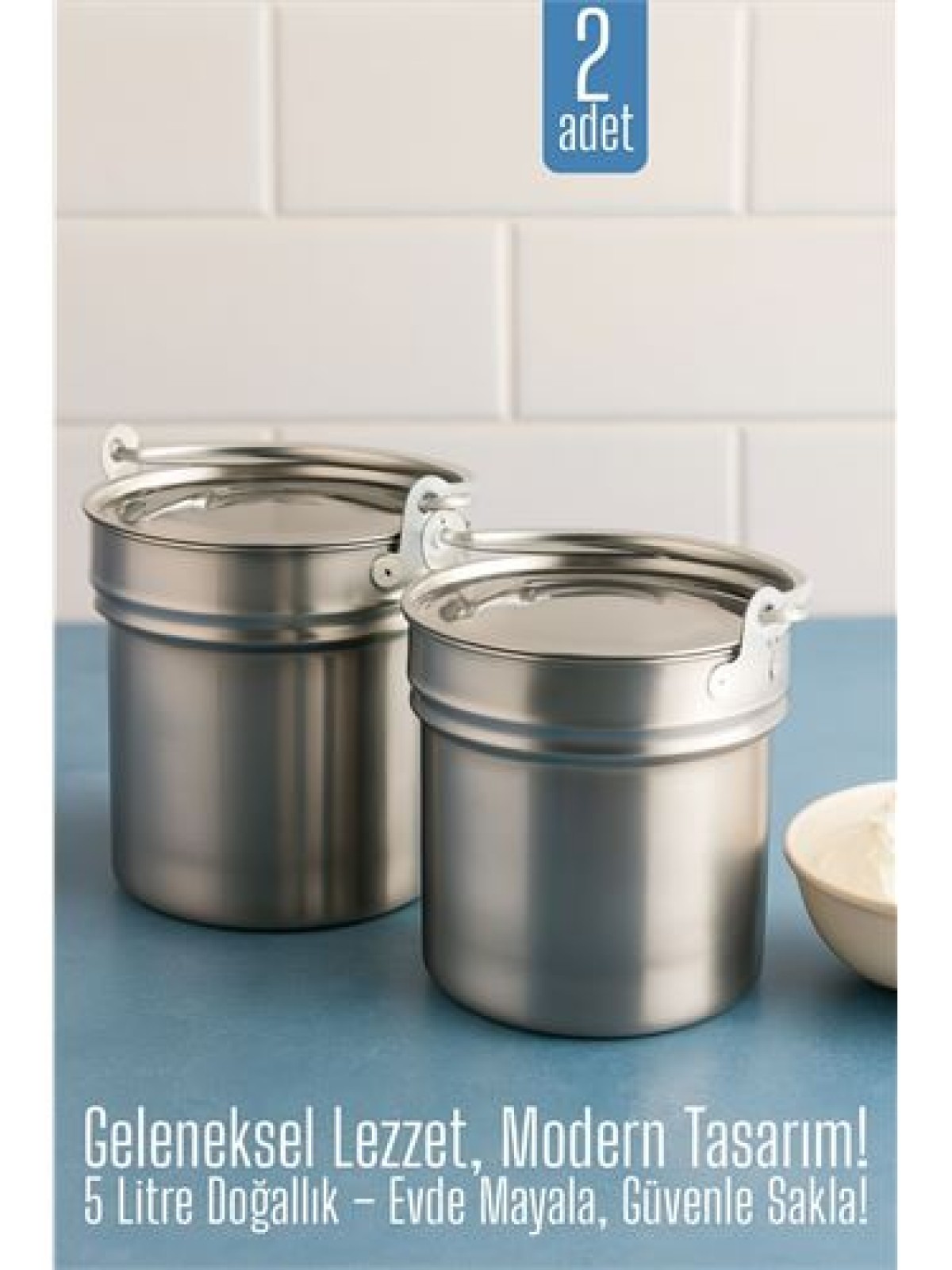 2 li Yoğurt Bakracı – Paslanmaz Çelik 5 Litre |  Kapaklı, Hijyenik ve Dayanıklı