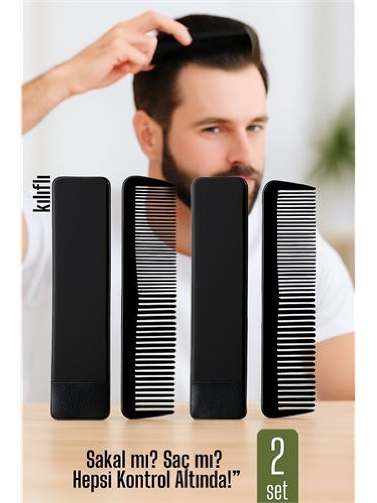 2 li Kılıflı Cep Tarağı – 14 x 3 cm | Kompakt, Şık ve Taşınabilir Erkek Bakım Tarağı