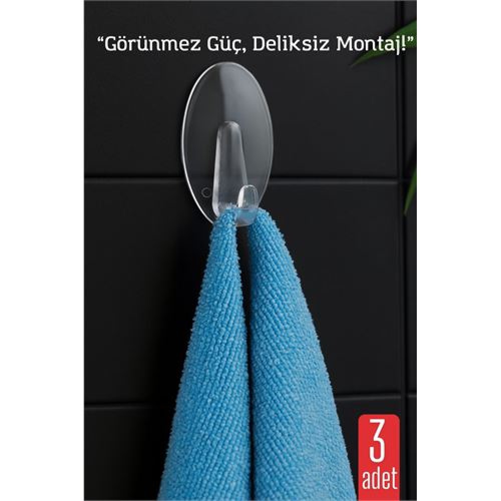 3 lü Şeffaf Kendinden Yapışkanlı Duvar Askısı – 5.5 x 3.2 cm | İz Bırakmaz, Güçlü Tutuş