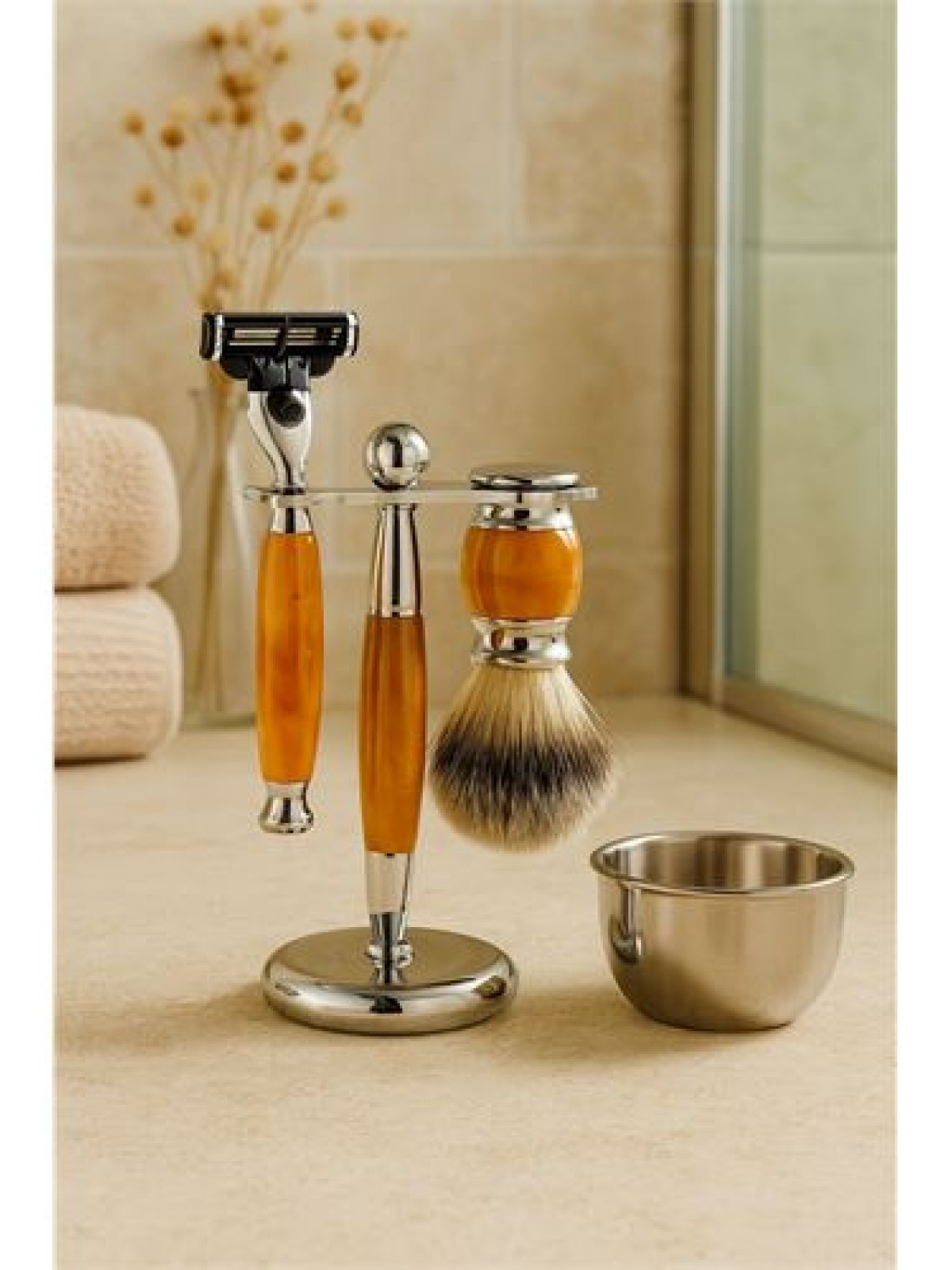 Koleksiyon Tıraş Seti – 304 Cerrahi Çelik & Kemik Saplı | Çift Cidarlı Tıraş Tası Icardi Collection