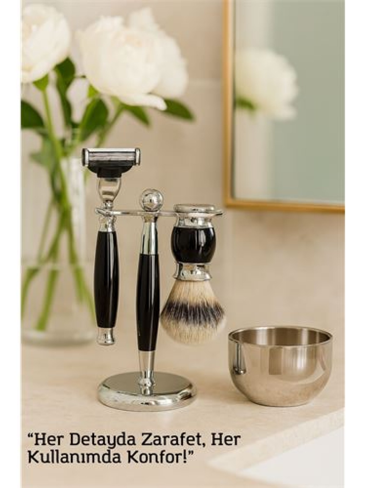 Koleksiyon Tıraş Seti – 304 Cerrahi Çelik & Kemik Saplı | Çift Cidarlı Tıraş Tası Icardi Collection