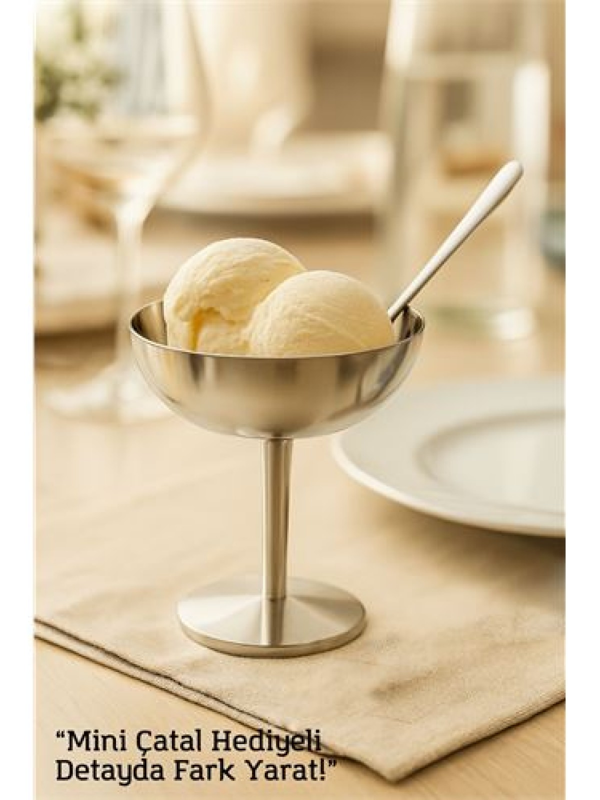 Gümüş Inox Çelik Ayaklı Dondurma ve Sunum Kasesi – Tatlı, Lokum ve Sunum Kabı