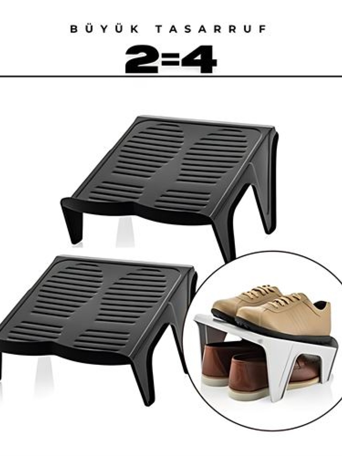 2'li Ayakkabı Düzenleyici Twin Set – Çift Katlı Tasarım | Dolap İçi Alan Tasarrufu | Kaymaz Yüzey