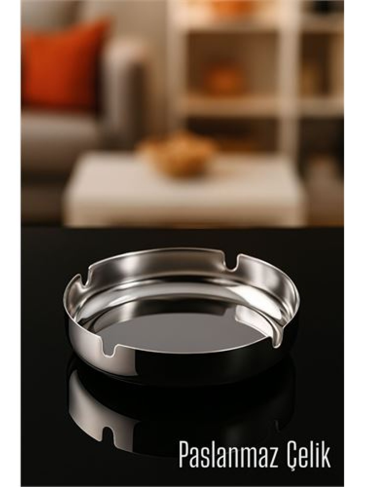 Paslanmaz Yuvarlak Küllük - Metal Kül Tablası - Masaüstü Küllük