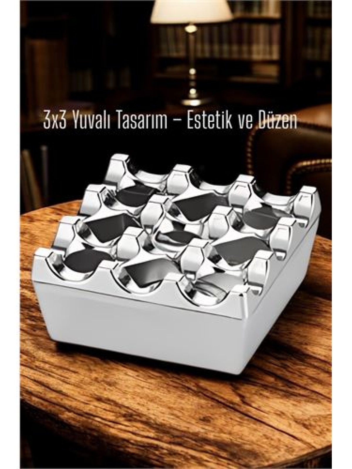 Metal Döküm Küllük – 3x3 Yuvalı, Krom , Modern ve Ağırlıklı Tasarım 7